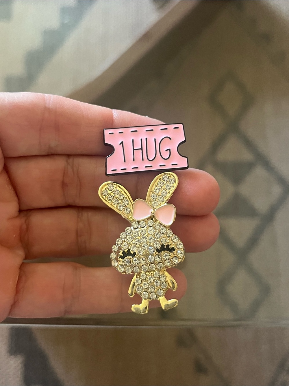 Set of 2 Pins • Pink Rhinestone Bunny Pin - 1 HUG Charm